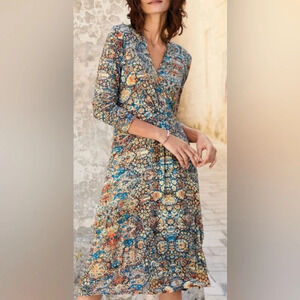 Peruvian Connection wrap long sleeve viscose fall dress floral cottagecore
